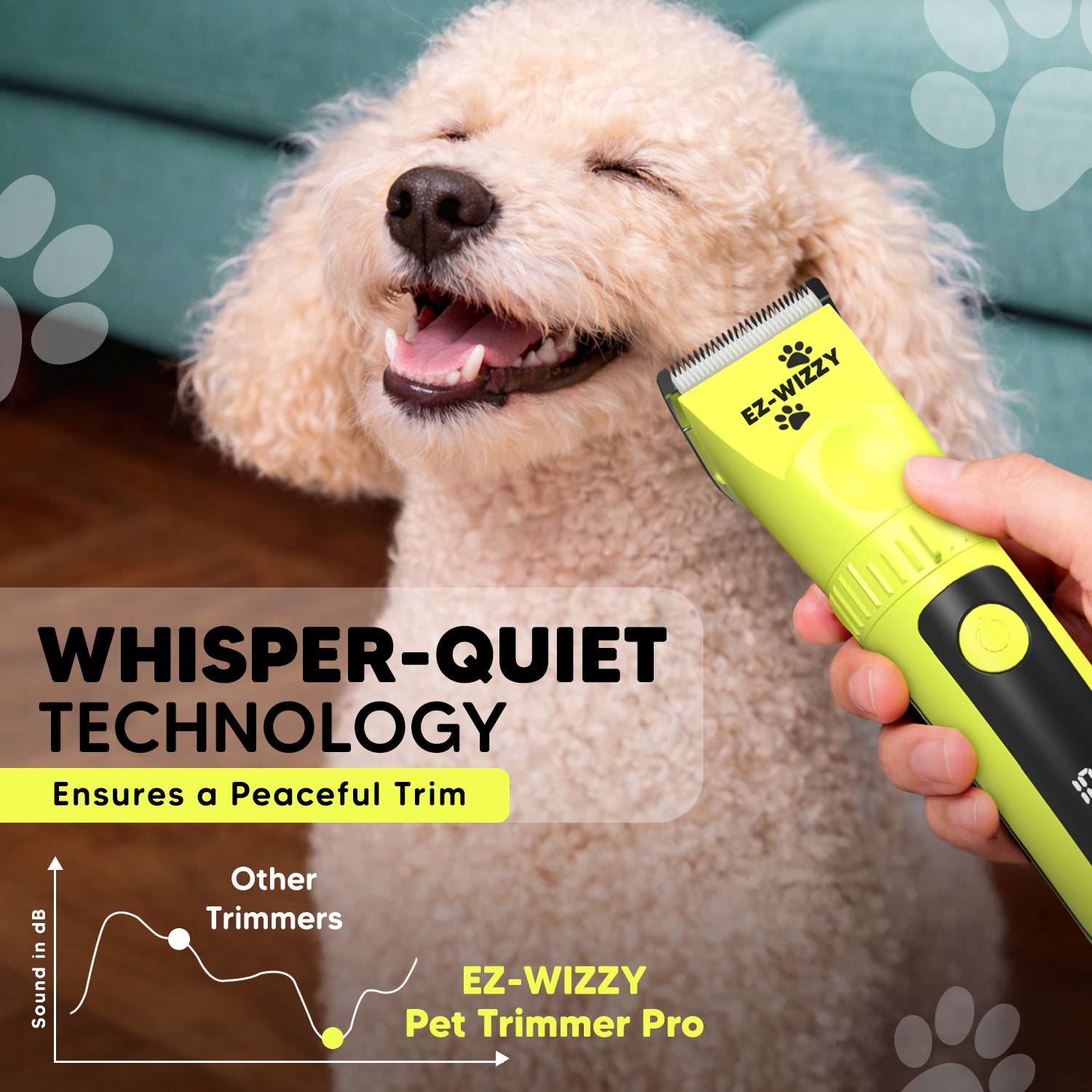 EZ-Wizzy Pet Trimmer Pro – Quiet, Cordless Grooming Kit for Dogs & Cats with Ceramic Blades & Adjustable Length