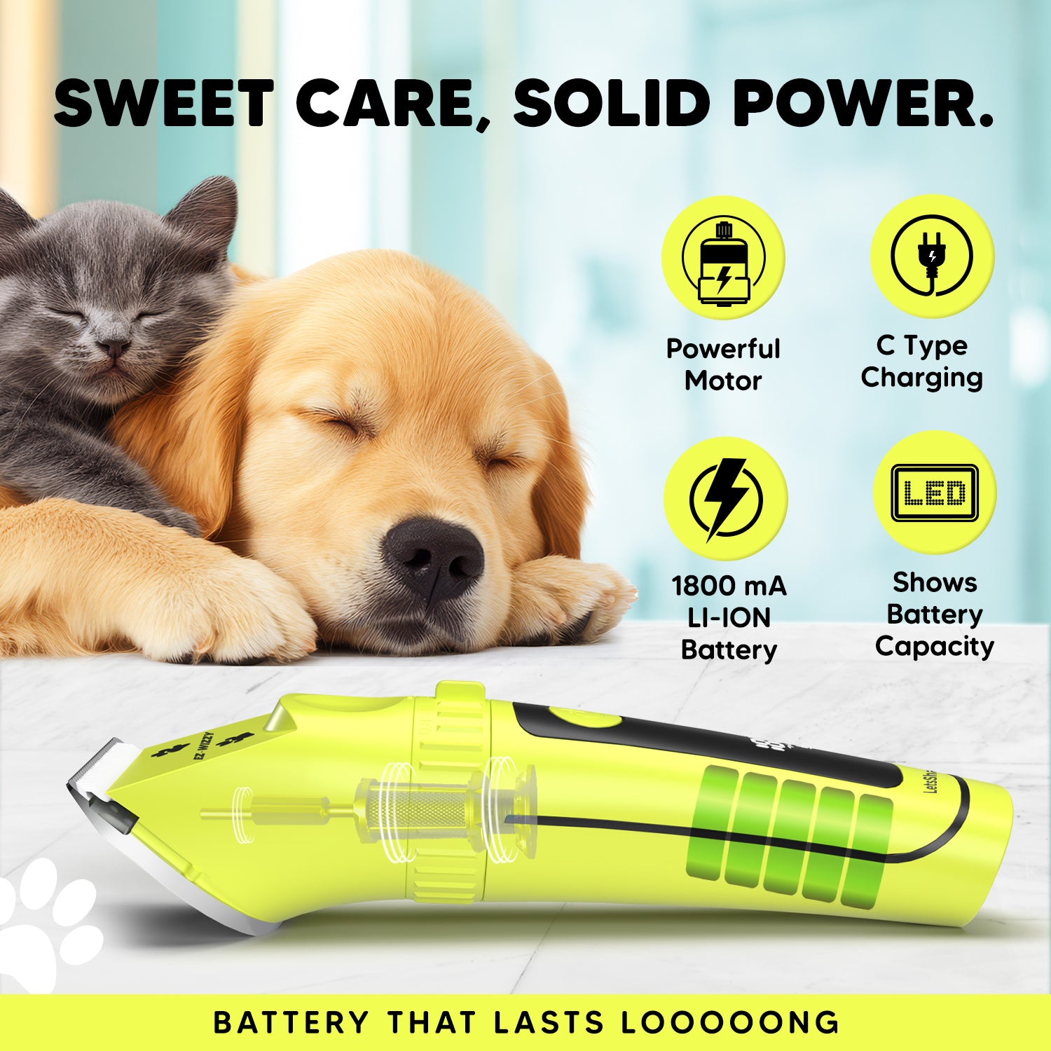 EZ-Wizzy Pet Trimmer Pro – Quiet, Cordless Grooming Kit for Dogs & Cats with Ceramic Blades & Adjustable Length