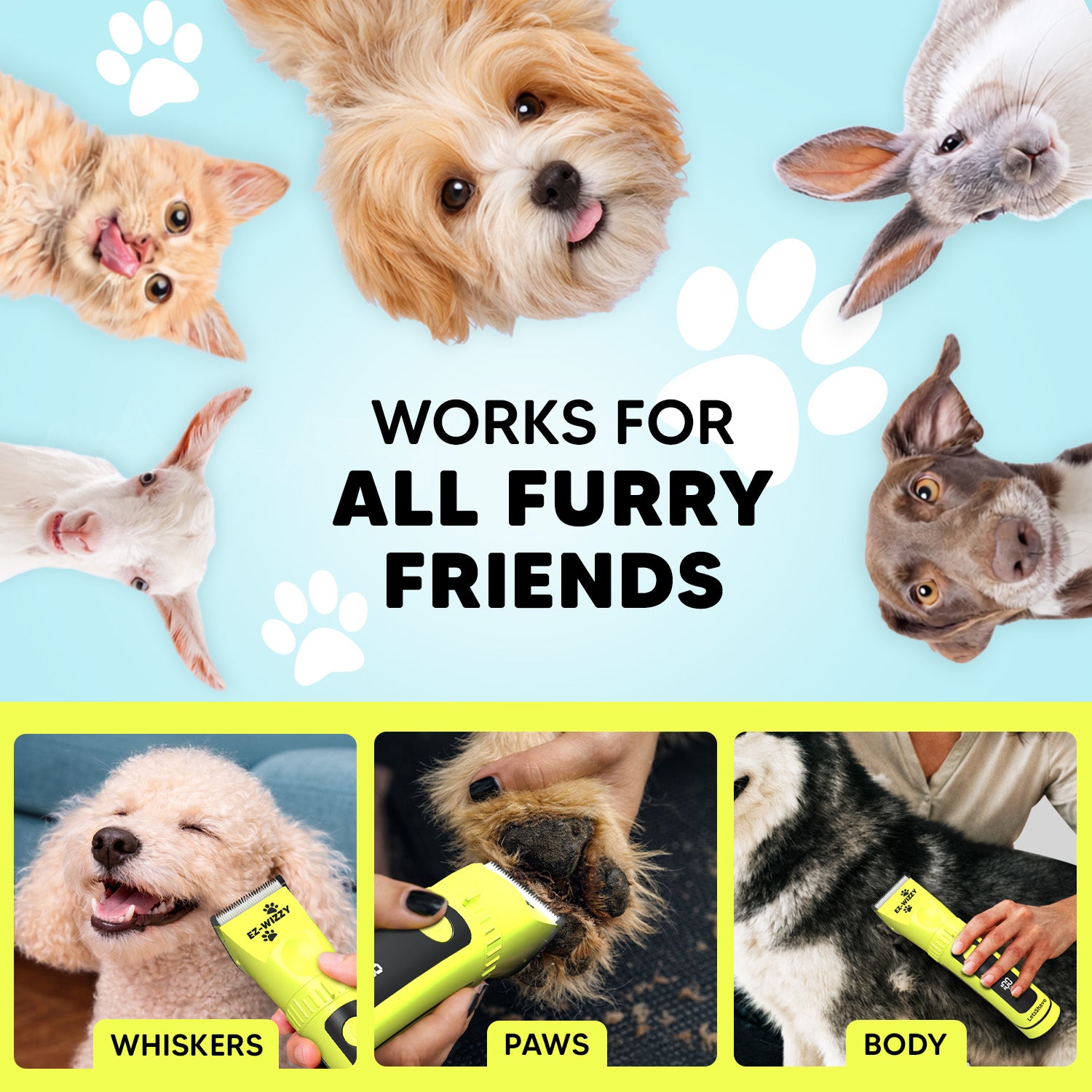 EZ-Wizzy Pet Trimmer Pro – Quiet, Cordless Grooming Kit for Dogs & Cats with Ceramic Blades & Adjustable Length