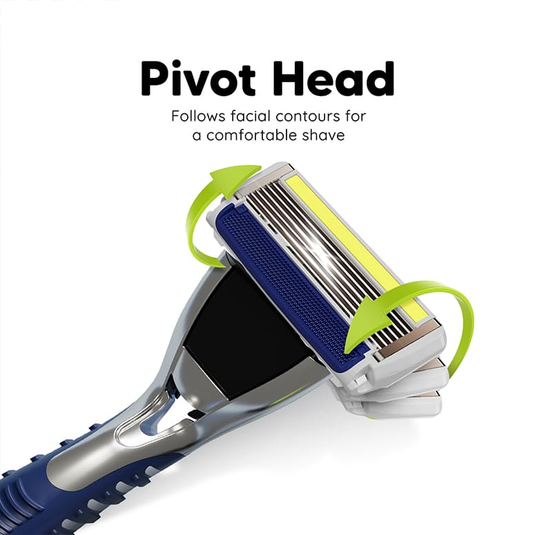 LetsShave Pro 6 Plus pivot head—follows facial contours for a comfortable shave