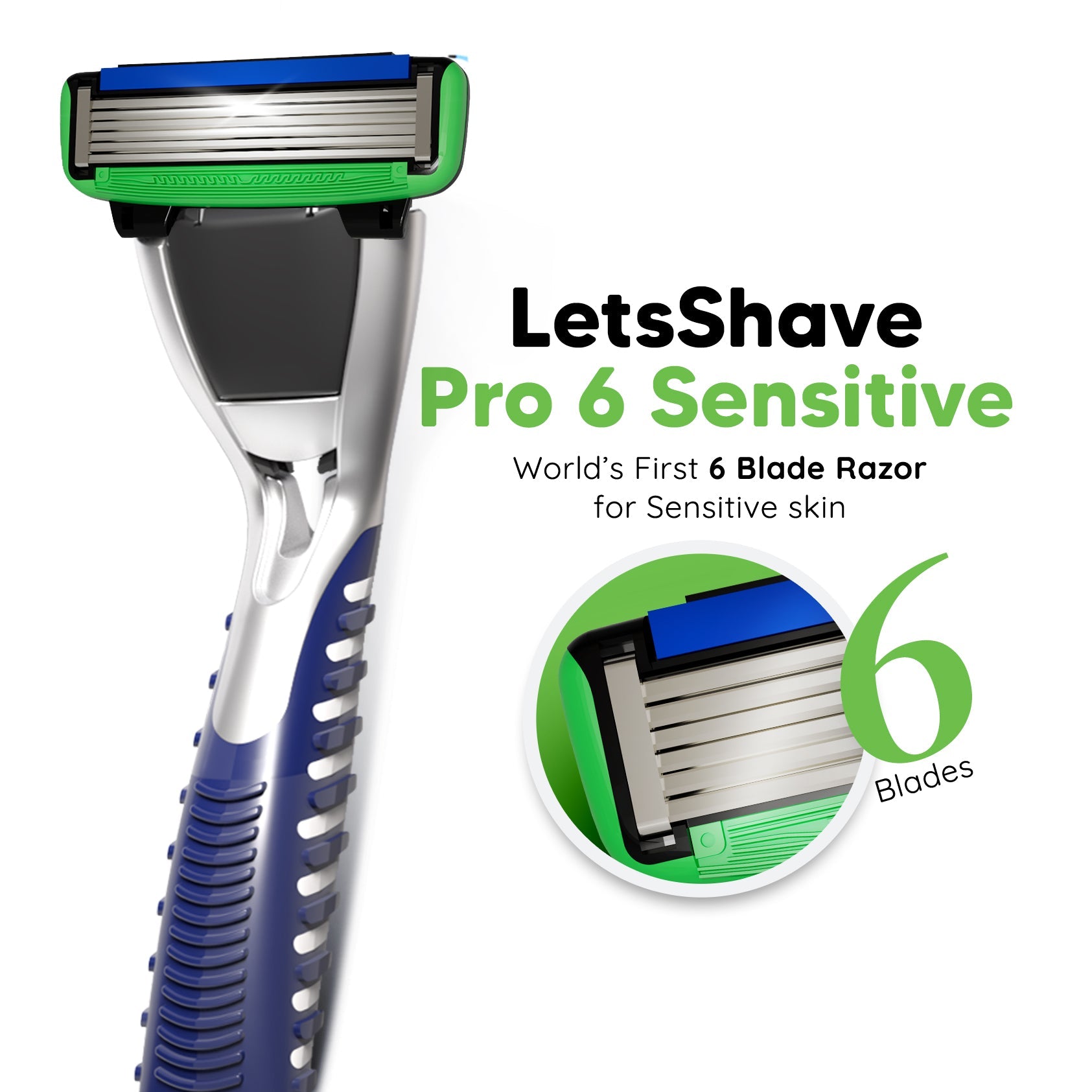 Pro 6 Sensitive Razor Blades (Pack of 12) | World’s First 6-Blade Razor for Men