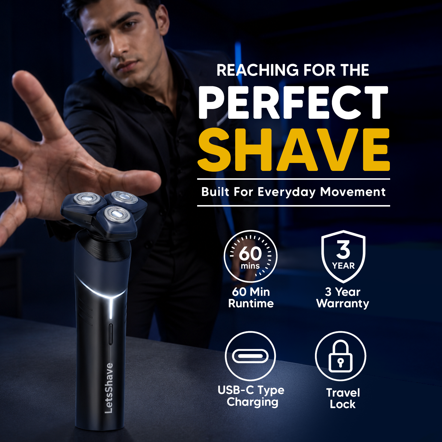 360 Pro Shaver | 6D Magnetic Head Electric Shaver for Men | Wet & Dry Grooming