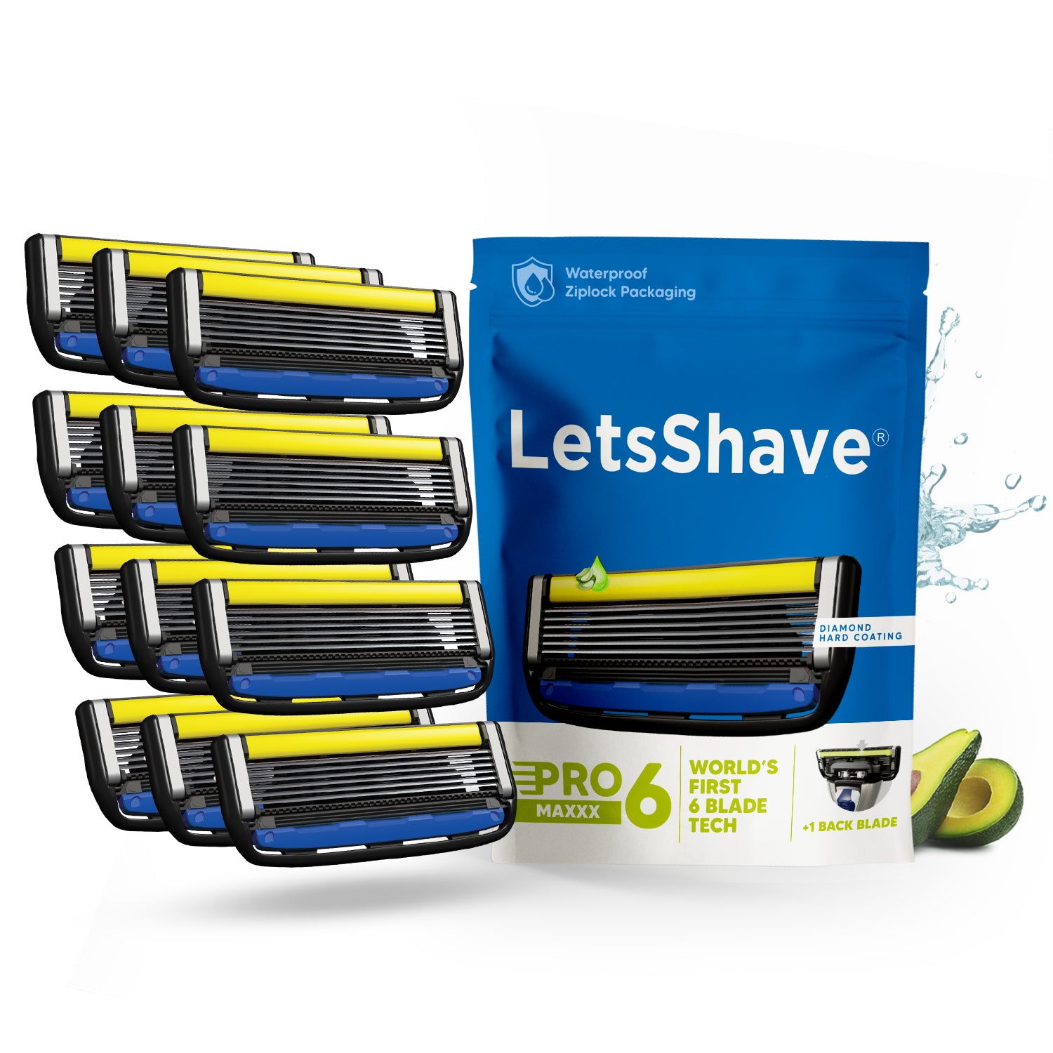 Pro 6 Maxxx Blades Pack of 12 | World's First 6-Blade Cartridges With Back Precision Trimmer